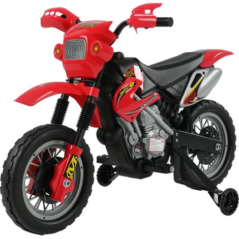 Moto da cross elettrica per bambini dai 3 ai 6 anni, 6V, fari, clacson, musica, 102 x 53 x 66 cm, rosso e nero