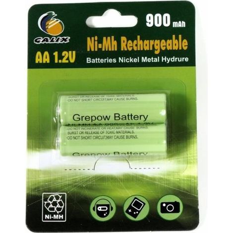 Pack de 2 batteries rechargeables AA NiMh 1,2V 900mAh