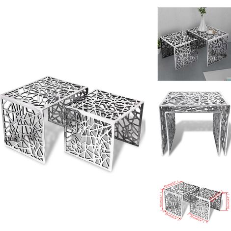 Table auxiliaire carrée 2 pièces Aluminium Argenté - Tables D'appoint - Meuble Moderne - Table Basse - Set De Tables - Aluminium Argenté (1/4)