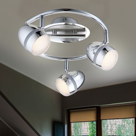 Deckenlampe 3 Strahler Spotrondell Modern Deckenleuchte Spots verstellbar, chrom Metall, 3x LED 3W 220Lm warmweiß, DxH 35x18 cm