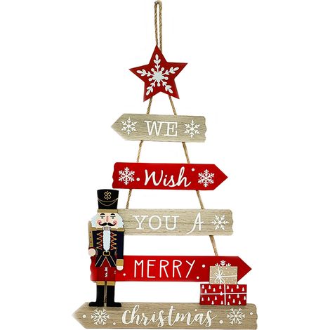 Fuoriporta Natalizio in Legno Feste Natale Addobbi Sospeso Rosso (1/5)