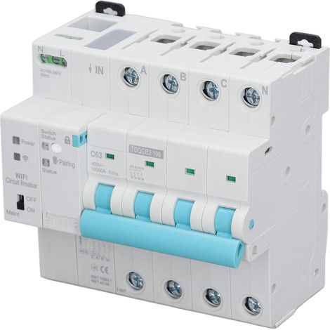 Interrupteur intelligent WiFi sans fil pour appareils électroménagers, disjoncteur modulaire 4P 63A, tension 145-295V, rail DIN, commande à distance. (1/5)
