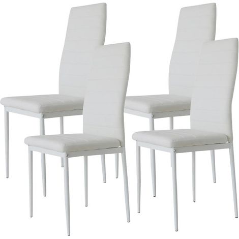 Hobag – Lot de 4 chaises de salle à manger en PU – Coloris blanc – Dimensions L48 x W40 x H99 – Hauteur d'assise 46,6 cm (1/2)