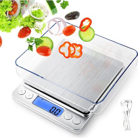 báscula de cocina, recargable por USB, precisión de 1 g, plataforma extraíble, pantalla LCD, para repostería y fitness. (1/5)