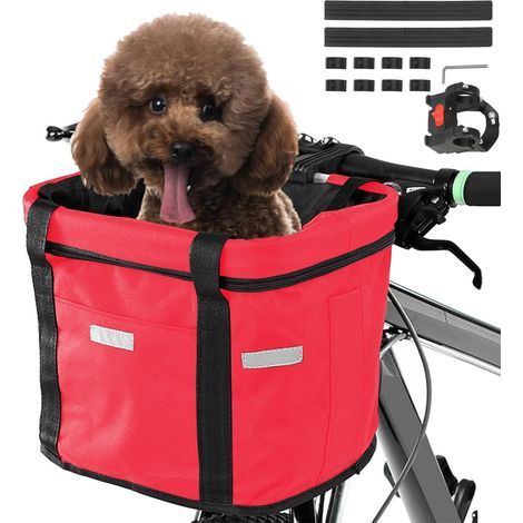 Panier vélo Pliant, Amovible Vélo Guidon Panier, Sacoche Avant de Bicyclette, Panier de Vélopour VTT, Pique-Nique, Shopping, Petit Animal Domestique (Rouge) (1/5)