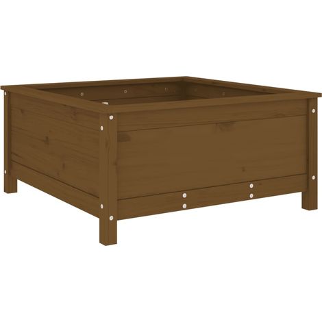 Macetero bancal elevado plantas flores terraza jardín 82,5 x 82,5 x 39 cm madera maciza de pino marrón 020037945