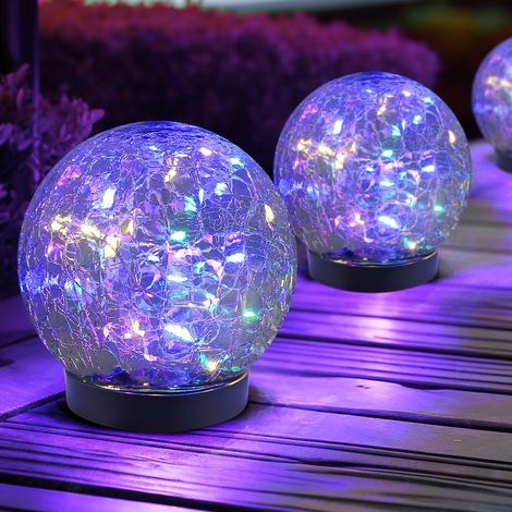 Set mit 2 wasserdichten Solarleuchten für den Außenbereich – Solarkugeln aus gesprungenem Glas – Solarkugeln zur Dekoration von Terrasse, Hof, Rasen und Garten (1/5)