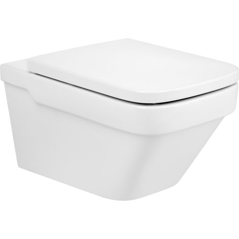 Inodoro completo con taza Rimless® suspendida con salida horizontal y asiento con caída amortiguada DAMA - ROCA