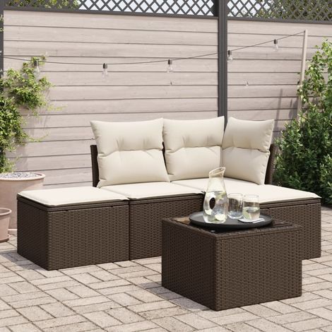 Set comedor de jardín 5 piezas y cojines ratán sintético marrón