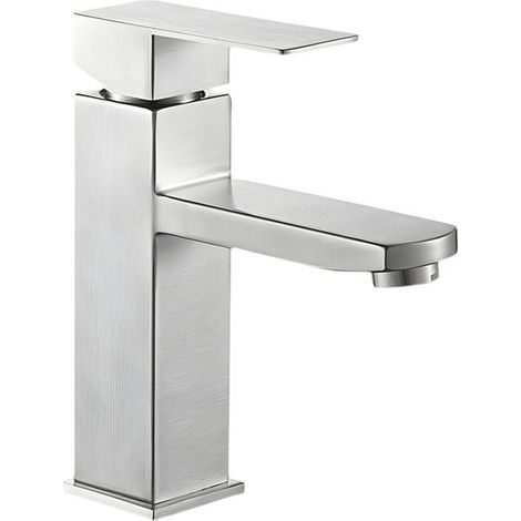 Robinet d'évier de salle de bain, Mitigeur Lavabo Carré Robinet eau chaude et froide Mitigeur salle de Bain Acier inoxydable(Avec tuyau d'entrée de 80 cm) (1/5)