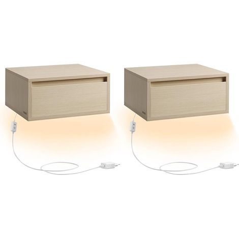 Lot de 2 tables de chevet suspendues modernes 35 x 40 x 18 cm avec tiroir et étagère murale en MDF beige naturel (1/2)