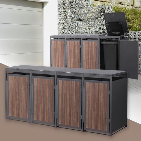 ML-Design 4x Cobertizos para Ocultar Cubos de Basura 240L Roble Antracita Oscuro 260x80x120cm Acero Caseta para Jardín Contenedor Exterior Caja con Tapa Abatible y Puerta Resistente a la Intemperie (1/5)
