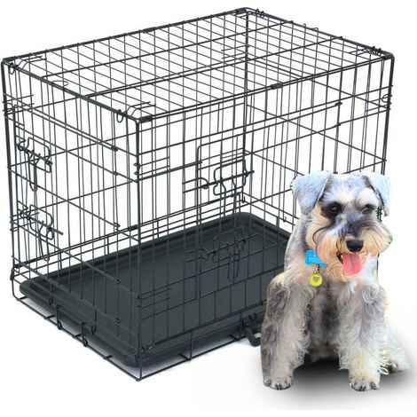 Cage pour chien, 24 pouces, fer, pliable, avec séparateurs, palette en plastique, noir (1/5)