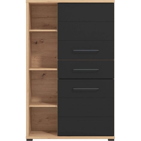 Mobile da interno casa con 3 ripiani 2 ante e 1 cassetto in legno nobilitato bilaminato -  Black