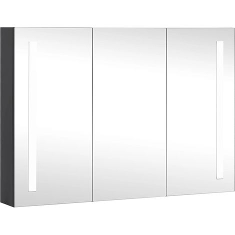 Mobiletto da bagno con specchio LED 89 x 14 x 62 cm nero 020006572