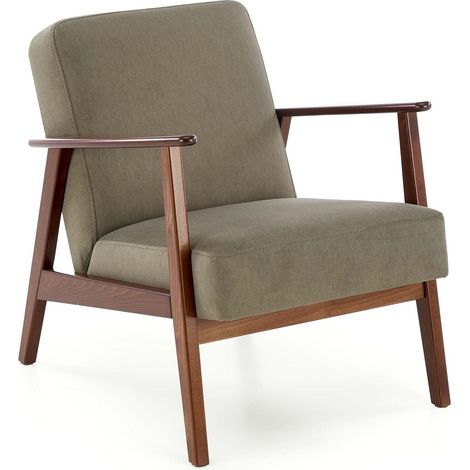 Sillón Houston 2116, Verde oscuro + Nogal, 77x65x77cm, Tapiz, Patas: Madera, 0