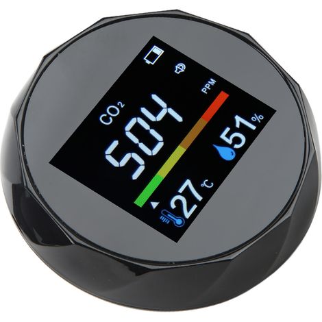 Détecteur CO2 portable 3-en-1, moniteur dioxyde de carbone, température et humidité, analyseur qualité d'air ZN-2CO6, noir, pour maison et bureau. (1/5)