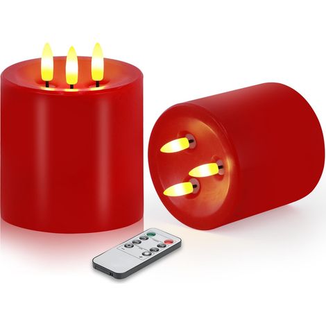 Grand ensemble de 2 bougies sans flamme à 3 mèches, bougies sans flamme scintillantes de 4"x4" avec télécommande et minuterie, bougies LED en cire réelle dimmables, fonctionnant sur batterie, bougies  (1/5)