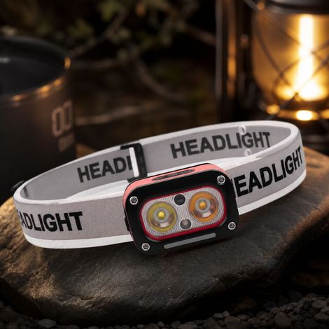 Linterna frontal con sensor, potente LED, recargable por USB-C, resistente al agua, luz blanca/roja, compacta para correr y proyectos de bricolaje. (1/4)