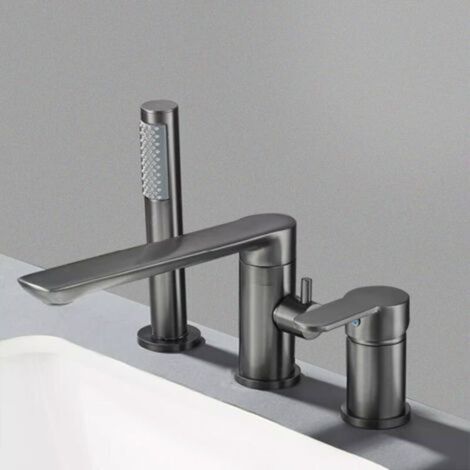 Ensemble de douche pour baignoire à 3 trous, séparé - Corps en laiton - Installation murale, Gris (1/2)