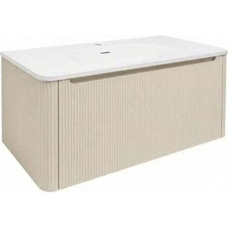 Naturel Austen 119x47,5x45 cm armoire de salle de bain 1 tiroir avec lavabo en marbre coulé, marron clair mat (AUSTEN120CB) (1/5)