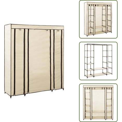 Stoffschrank mit Fächern Kleiderstangen Creme 150x45x176cm - Kleiderschrank - Stoffschrank - Garderobenständer - Aufbewahrungsschrank - Kommode (1/5)