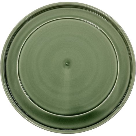 Soucoupe ronde 35cm vert de gris  faite à la main en terre cuite émaillée (1/5)