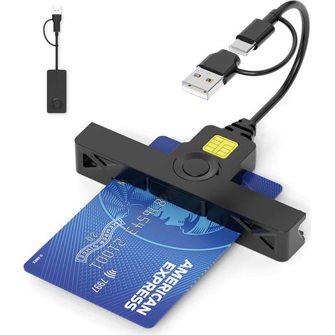 Lecteur de Cartes CAC 2 en 1, Double connecteur USB-A et USB-C, Compatible CAC Common Access Card, Mini Format Pliable, Compatible Windows, Mac OS et Linux, Plug & Play, Noir (1/5)