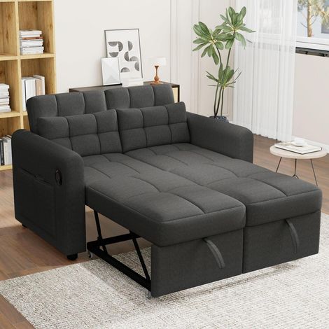Schlafsofa ausziehbar mit USB, Seitentaschen und verstellbarer Rückenlehne, Grau (1/5)
