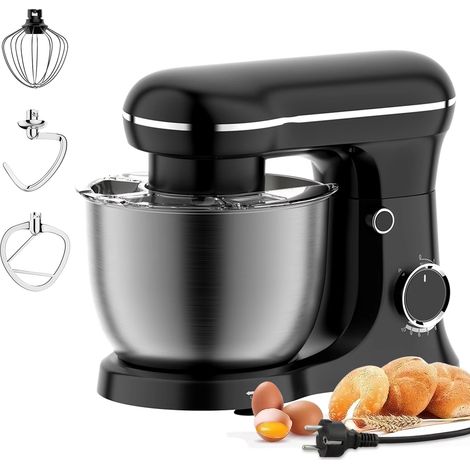 Batteur sur socle 1500 W, robot de cuisine pivotant à 360° avec bol en acier inoxydable de 5 L, idéal pour mélanger crème et œufs. (1/5)