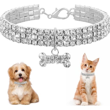 Strass PET Collier Cristal diamant élastique réglable collier avec pendentif pour chiots (blanc, s) (1/5)