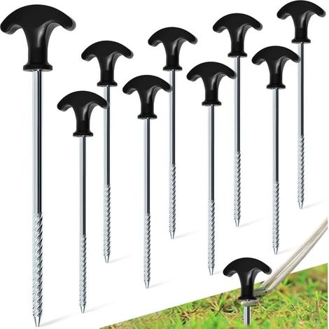 Lot de 12 Piquets de Tente Galvanisés Antirouille Piquets de Camping Robuste pour Sol Dur, Piquet à Vis 20cm Résistance aux Vents Forts, Accessoires de Tente pour Jardin Camping Voyage (1/4)