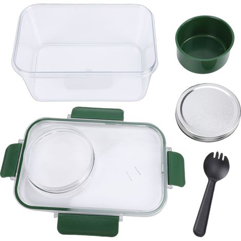 Contenitore per insalata con scomparto per condimento, realizzato in ABS, riutilizzabile, a prova di perdite, pratico porta pranzo per conservare il cibo a scuola e in ufficio. (1/5)