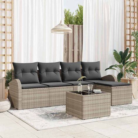 Sofa Set mit Kissen mit Speicher 6 pcs Hellgrau Poly-Rattan vidaXL (1/5)