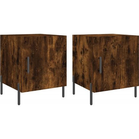 Juego de 2 mesitas de noche con compartimento y puerta 40 x 40 x 50 cm madera de ingeniería marrón y hierro DEC035124 (1/5)