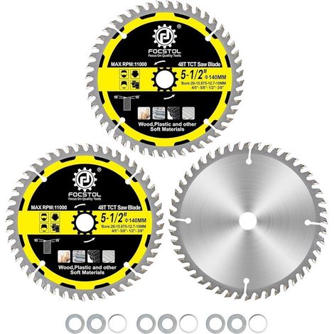 Lames de scie circulaire 140mm 48 dents pour bois et plastiques tendres, lot de 3 (1/5)