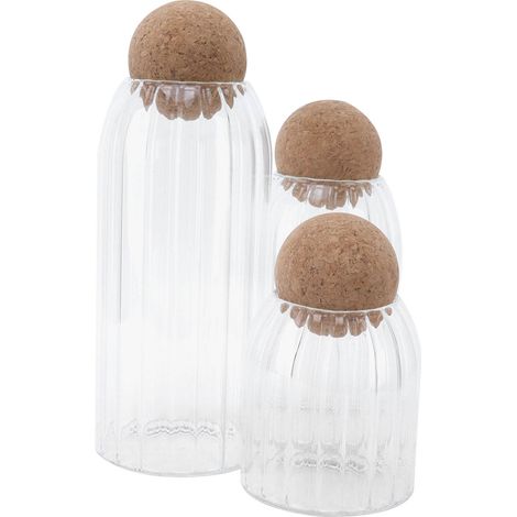 Lot de 3 bocaux en verre avec bouchon à bille, transparents, pour le rangement du thé, du café et des céréales. (1/5)