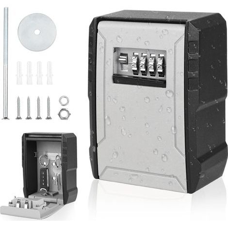 Boite a Clef Sécurisée, Coffre à Clé avec Code Numérique à 4 Chiffres, Boite a Clefs Securisee Exterieur, Etanche Boite à Clefs Boite à Clés Murale Grand, Boîte à Clés Étanche (Gris) (1/5)