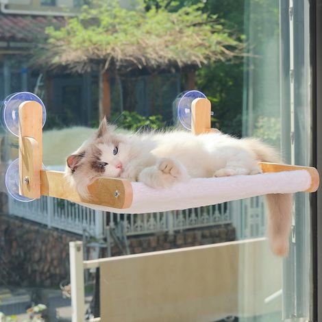 Perchoir de fenêtre pour Chat avec Cadre en Bois - Hamac lit Pliable pour Chat d'intérieur - Housse en Fourrure de Lapin Douce - Lavable - Ventouses puissantes - sans perçage - Supporte Les Grands (1/5)
