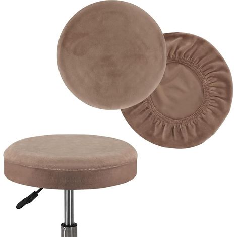 Pieces Round Stretch Velvet Stool Covers, Bar Stool Seat Cover, Round Chair Cover, Washable Round Swivel Bar Stool Cover (Taupe, Large) (1/5)