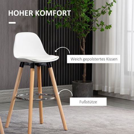 Lot de 2 tabourets de bar scandinaves, repose-pieds, 43 x 43 x 91 cm, blanc et naturel (1/4)
