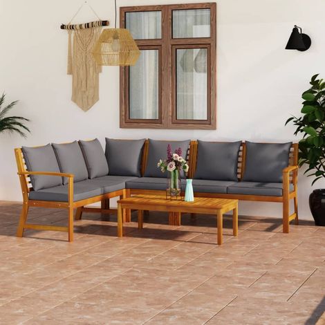 FIMEI Salon de jardin 5 pcs avec coussin Bois d'acacia solide (1/5)