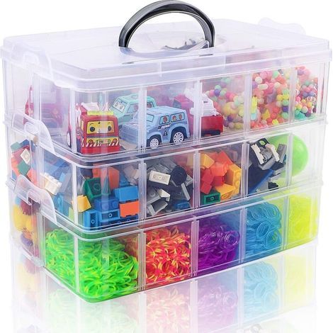 Boite de Rangement 3 Étages Empilable en Plastique Transparent, Boite de Rangement avec Couvercle de Rangement à 30 Compartiments, Boite en Plastique pour Jouets, Bijoux, Loisirs Créatifs (1/5)