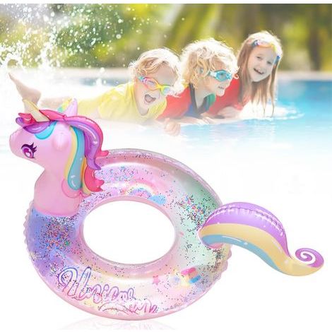 Bouée de Natation Gonflable Licorne, Cercle Assis de Natation Licorne, Licorne Plage Fun floaties,bouée de Natation pour Enfants, Anneau de Natation Licorne,5-9 Ans (1/5)