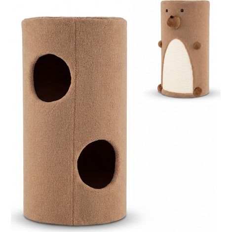 Cuccia per gatti a due piani con tiragraffi in sisal e rifugio nascosto.