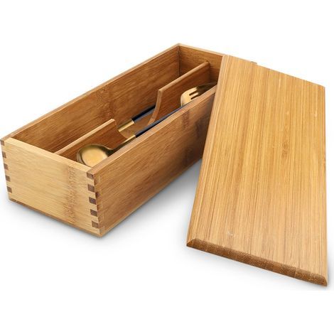 Boîte à couverts en bois avec couvercle, support pour ustensiles en argent, cuillère japonaise, baguettes, boîte de rangement pour comptoir de cuisine, table à manger 27 X 11 X 6.6cm (1/5)