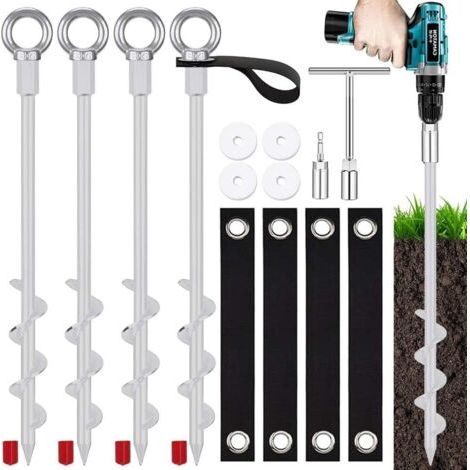 Ensemble de 4 Kit Ancrage Trampoline,Piquets de Tente à Visser,Ancrage au Sol,Ancrage au Sol Portique Piquets de Tente pour Tente de,CampingTrampoline,Auvents, pour Vents Violents