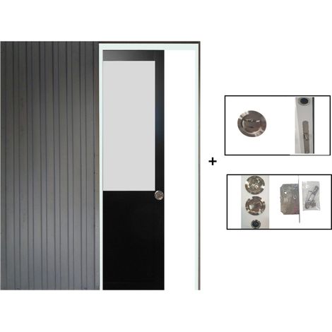 Porte Coulissante Athena Noir H204 x L73 + Système à Galandage (sans kit finition) (1/5)