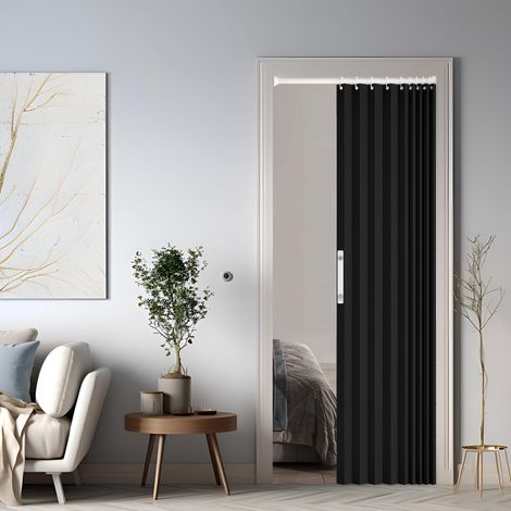 Rideau de porte magnétique avec occultation, séparateur d'espace pliable pour salle de bain/chambre/salon, design accordéon (Noir) (1/5)
