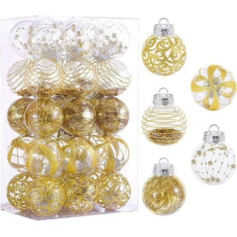 JSSEVN - Lot de 30 boules de Noël transparentes peintes en PET - Pendentif arbre de Noël (1/4)